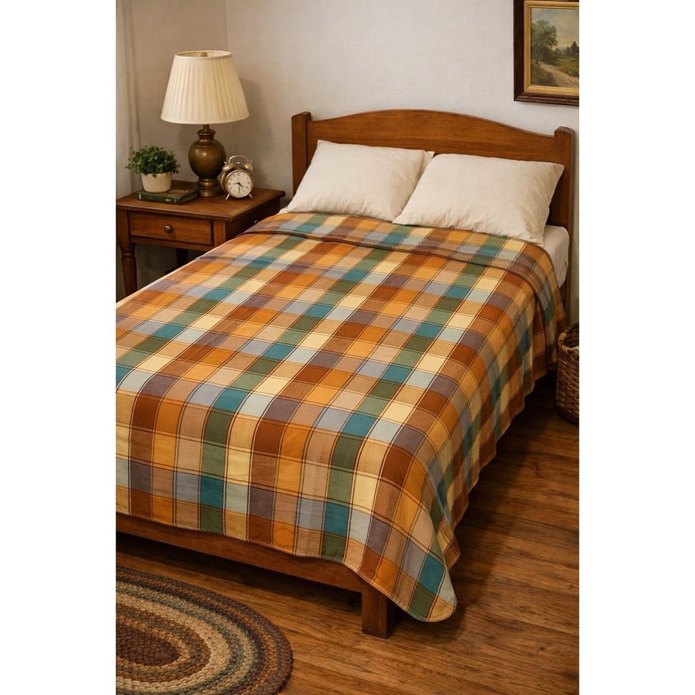 Vintage Sears Perma‑Prest Twin Plaid Coverlet